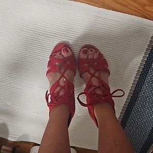 White House Black Market Fushia suede pumps.